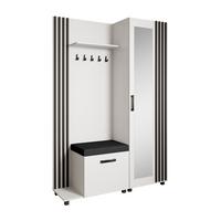 GARDEROBENSCHRANK Livia mit Aufhängern und Spiegel, Weiß, links - Schwarz/Weiß, Holzwerkstoff (137/207/42cm) - Beautysofa