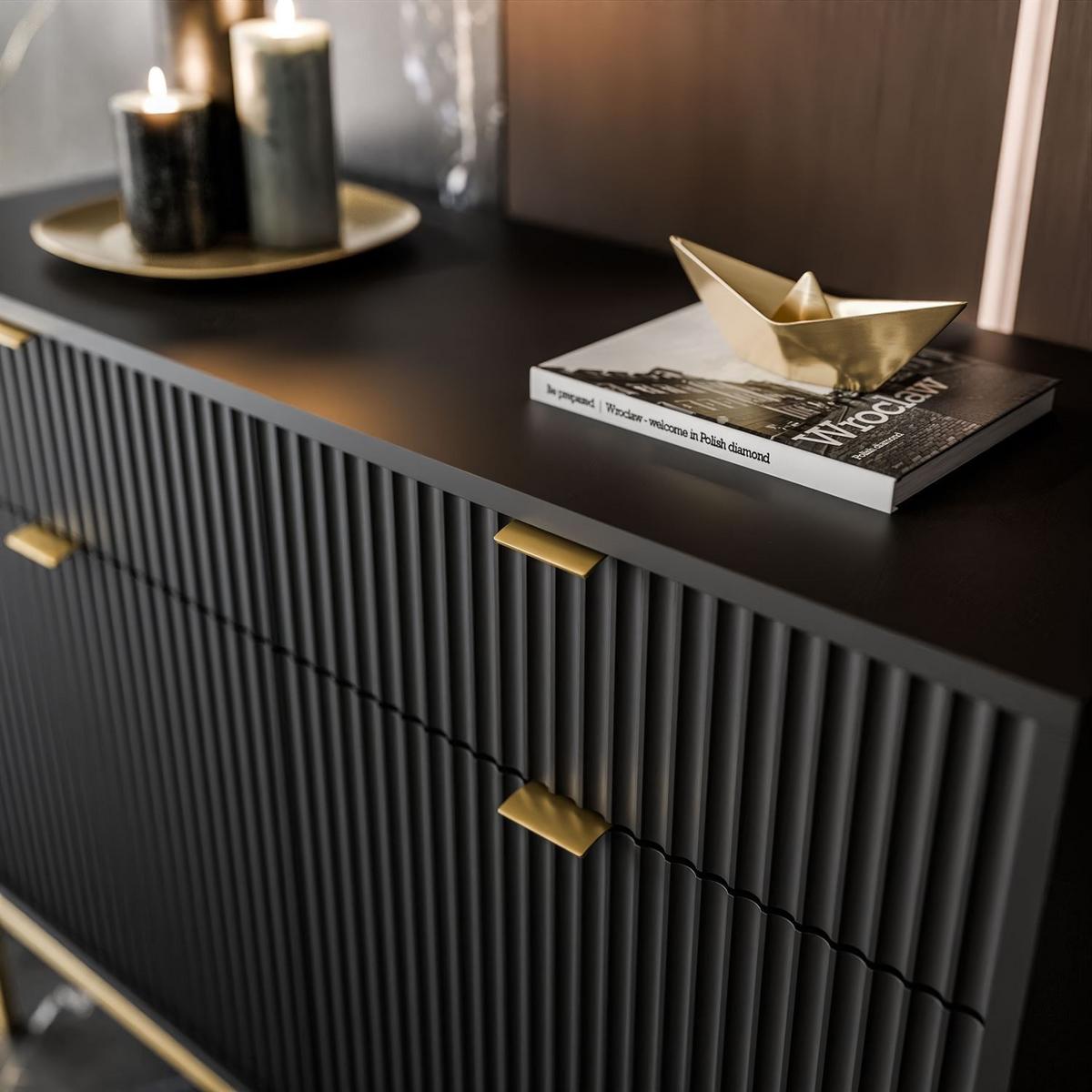 SIDEBOARD CORTADO GOLD KSZ104 MIT SCHUBLADEN SCHWARZ - Schwarz, Holzwerkstoff (104/83/39cm) - Lookway