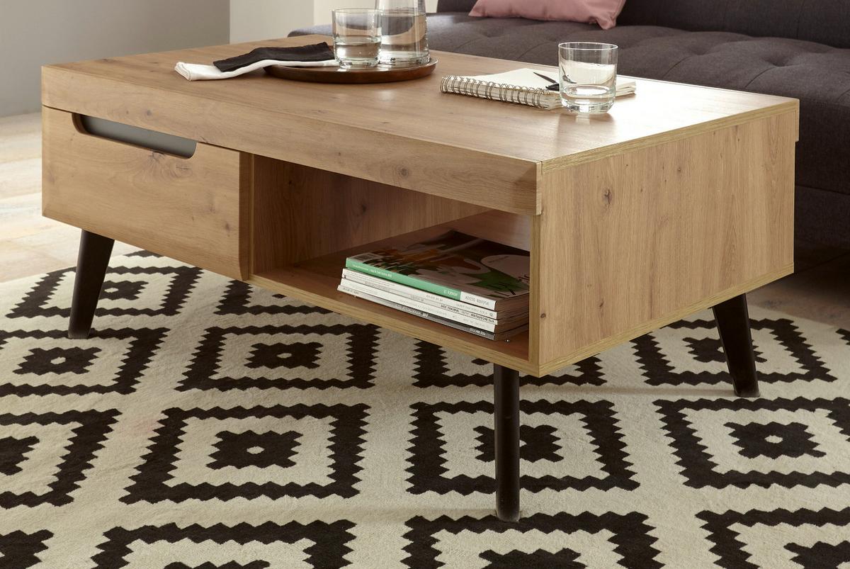 COUCHTISCH Artisan Eiche schwarz, Beistelltisch skandinavisch, 107 x 67 cm - Schwarz/Eiche Artisan, Holzwerkstoff (107/67/46cm) - Furn.Design