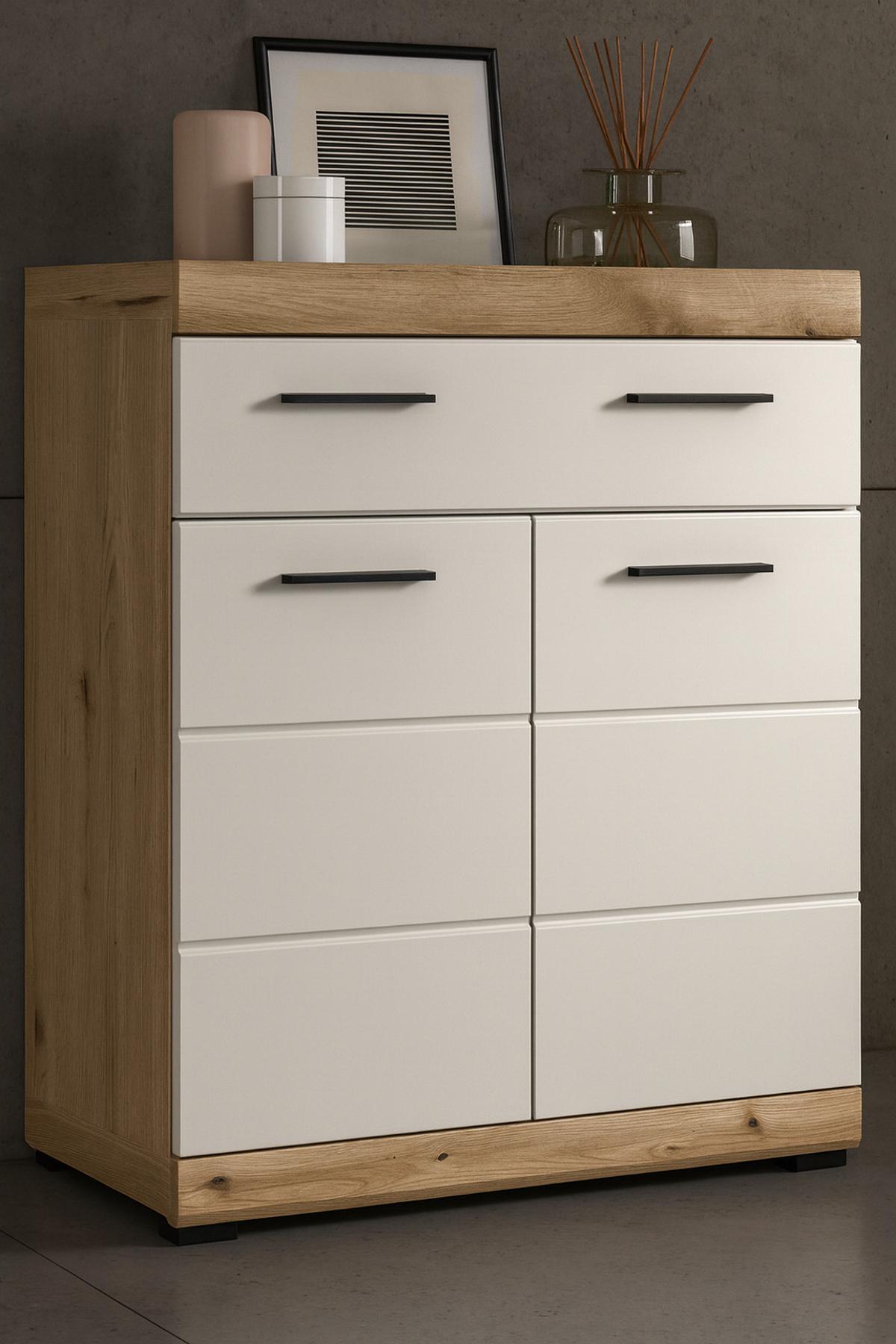 BADKOMMODE Sand Kashmir, Eiche, Badschrank 74 x 88 cm 2-türig mit Vollauszug - Kaschmir/Eichefarben, Holzwerkstoff/Kunststoff (74/88/31cm) - Inn.Furn