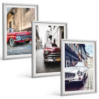 BILDER SET 3er Set - 40x60 cm Silberner Rahmen - Oldtimer in Städten - Silberfarben, Kunststoff (40/60cm) - TULUP