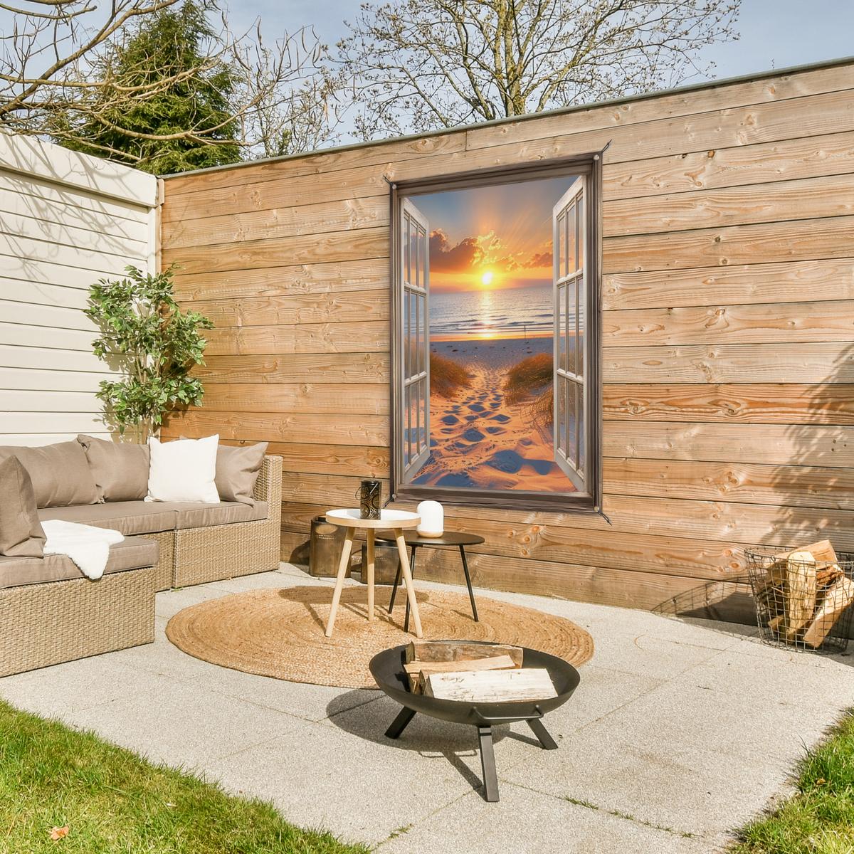 GARTENPOSTER Durchblick - Strand - Dünen - Sonnenuntergang Outdoor Bilder 80x120 cm - Orange, Kunststoff (80/120/0.2cm) - OnlyWow