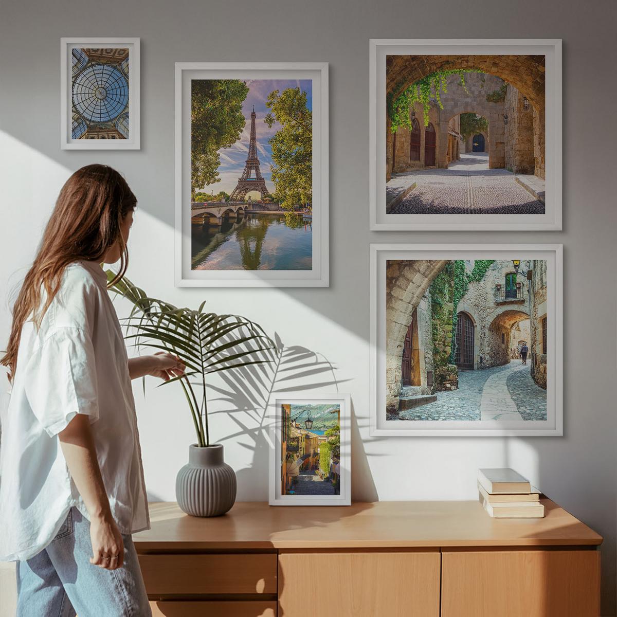 BILDER SET 5er Set - 50x50 cm & 20x30 cm & 40x60 cm Weißer Rahmen - Grüne, saftige Blätter - Weiß, Kunststoff (40/60cm) - TULUP
