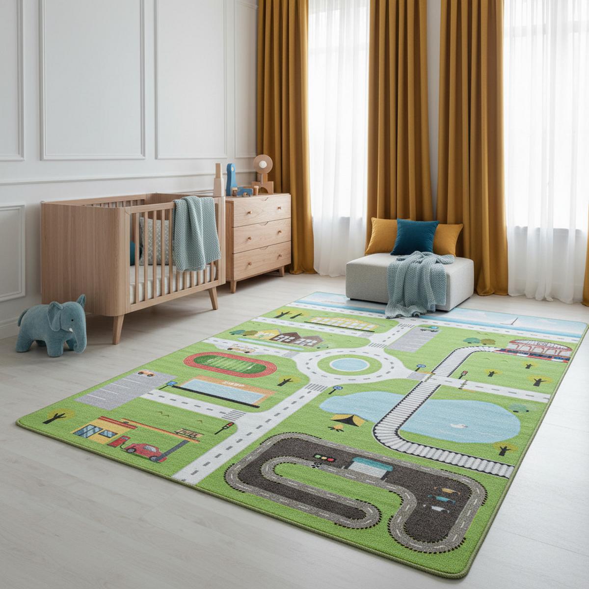 KINDERTEPPICH TRAUN, mit Spielstraßen-Motiv, Grün, 140 x 200 cm - Grün, Textil (200/140cm) - KADIMA DESIGN