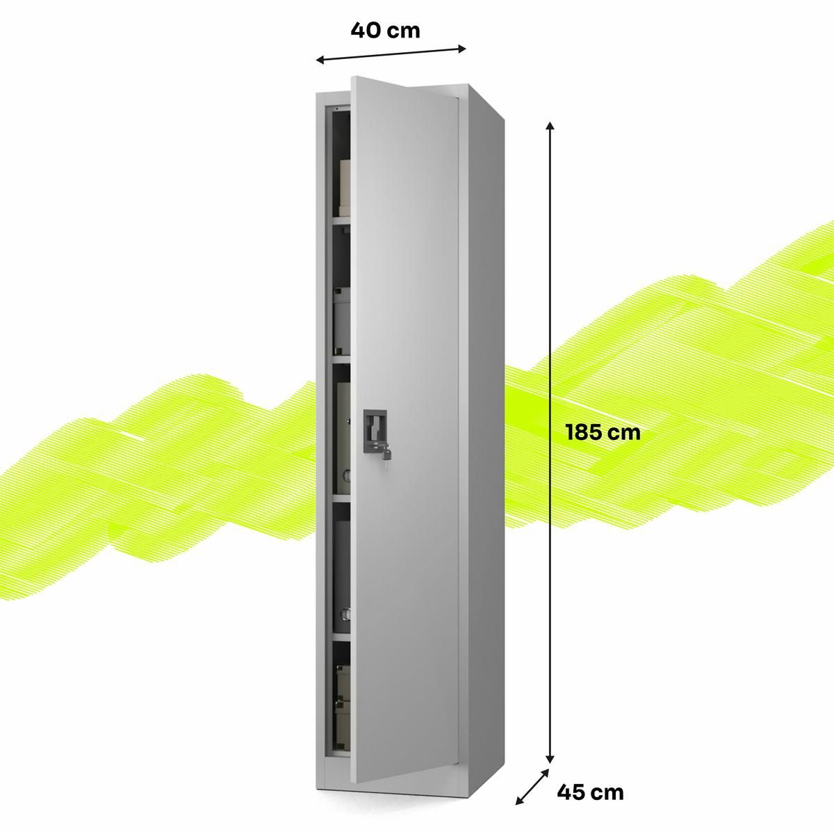 AKTENSCHRANK mit 4 Einlegeböden Hellgrau Stahl 40x185x45cm - Hellgrau, Metall (40/185/45cm) - Muralo