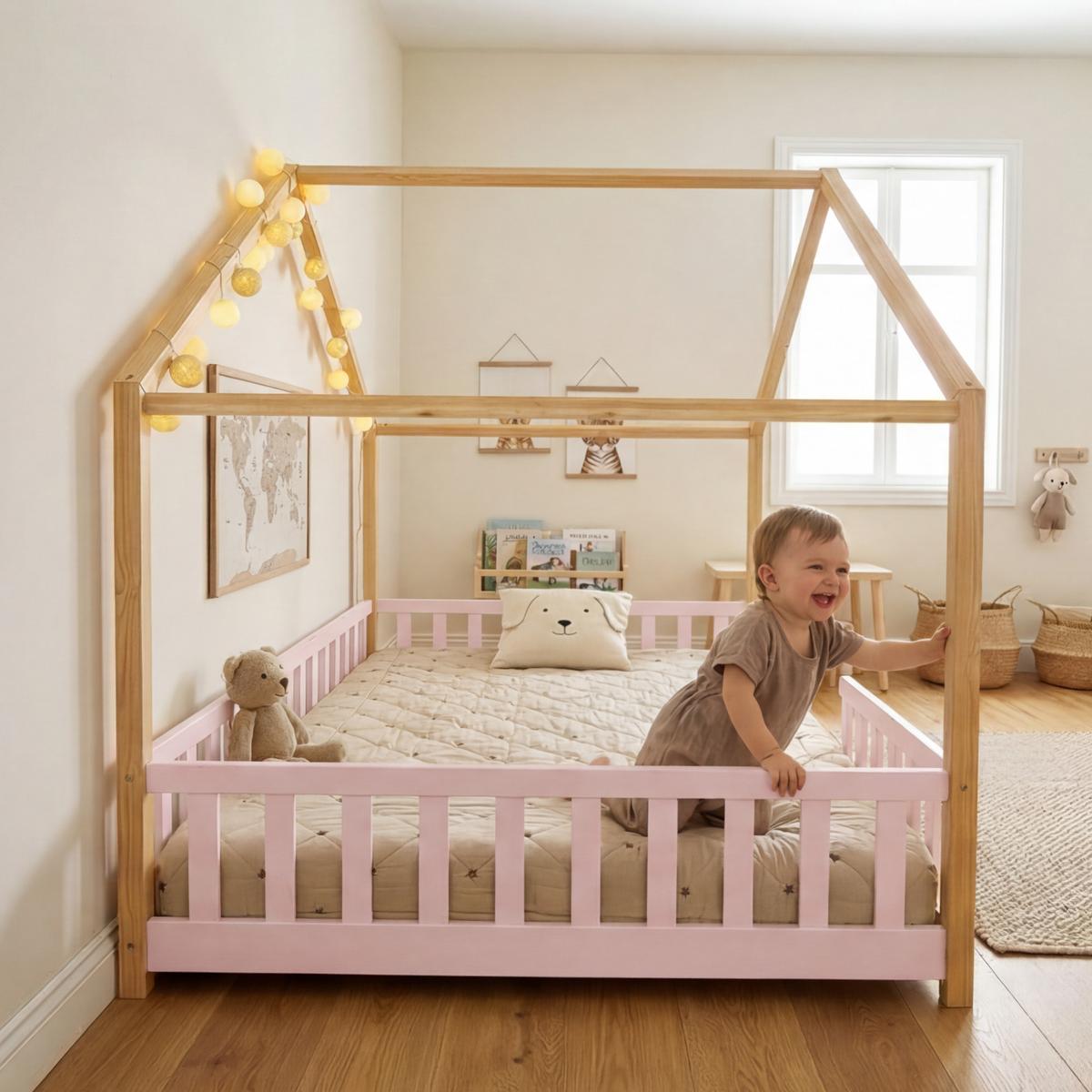 HAUSBETT Treviolo - Pink/Naturfarben, Holz (140/200cm) - [en.casa]