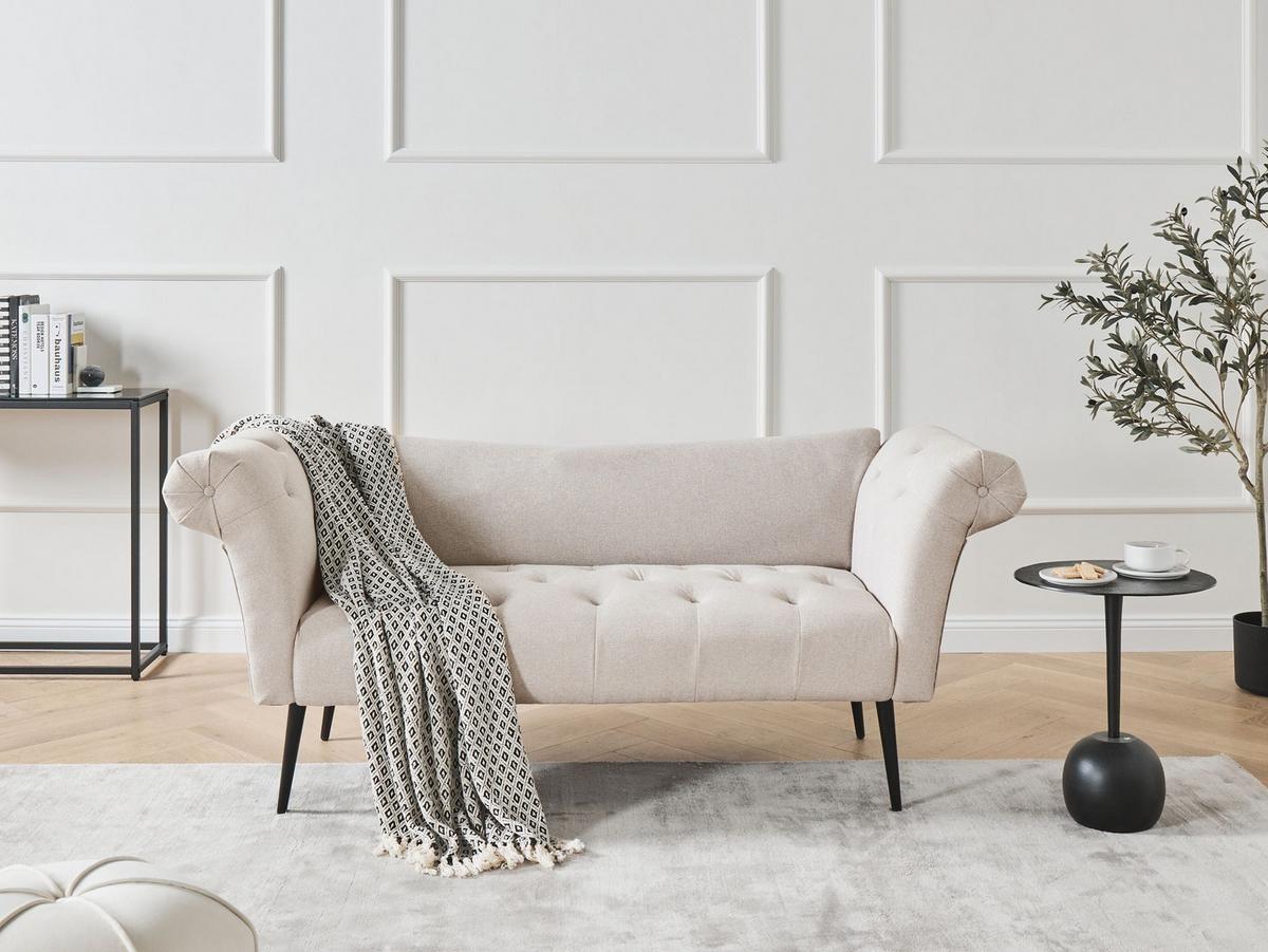 CHAISELONGUE Stoff Hellbeige Nantilly - Beige/Schwarz, Textil (175/76/69cm) - Beliani