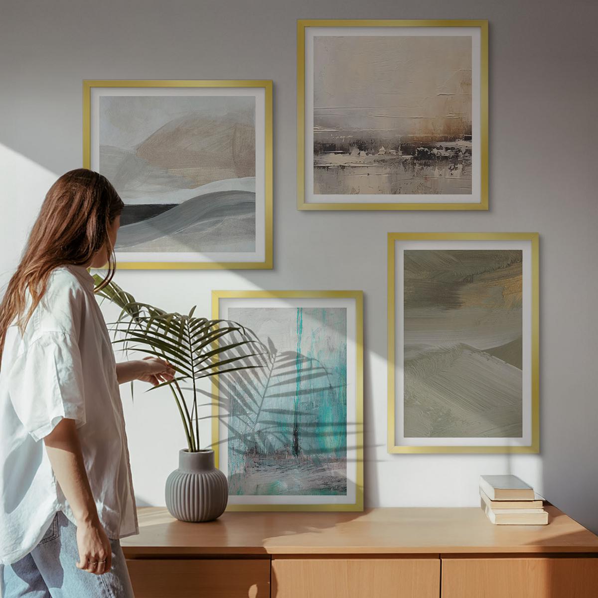 BILDER SET 4er Set - 50x50 cm & 40x60 cm Goldrahmen - Gemalte abstrakte Dekorationen - Goldfarben, Kunststoff (50/50cm) - TULUP