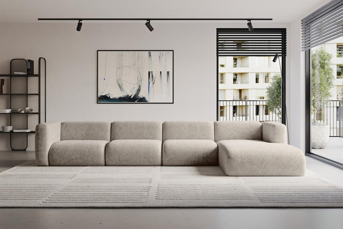 ECKSOFA Ottomane Rechts MIRA-L3 409x179x70 Beige Velours - Beige/Schwarz, Holzwerkstoff/Kunststoff (409/179cm) - ALTDECOR