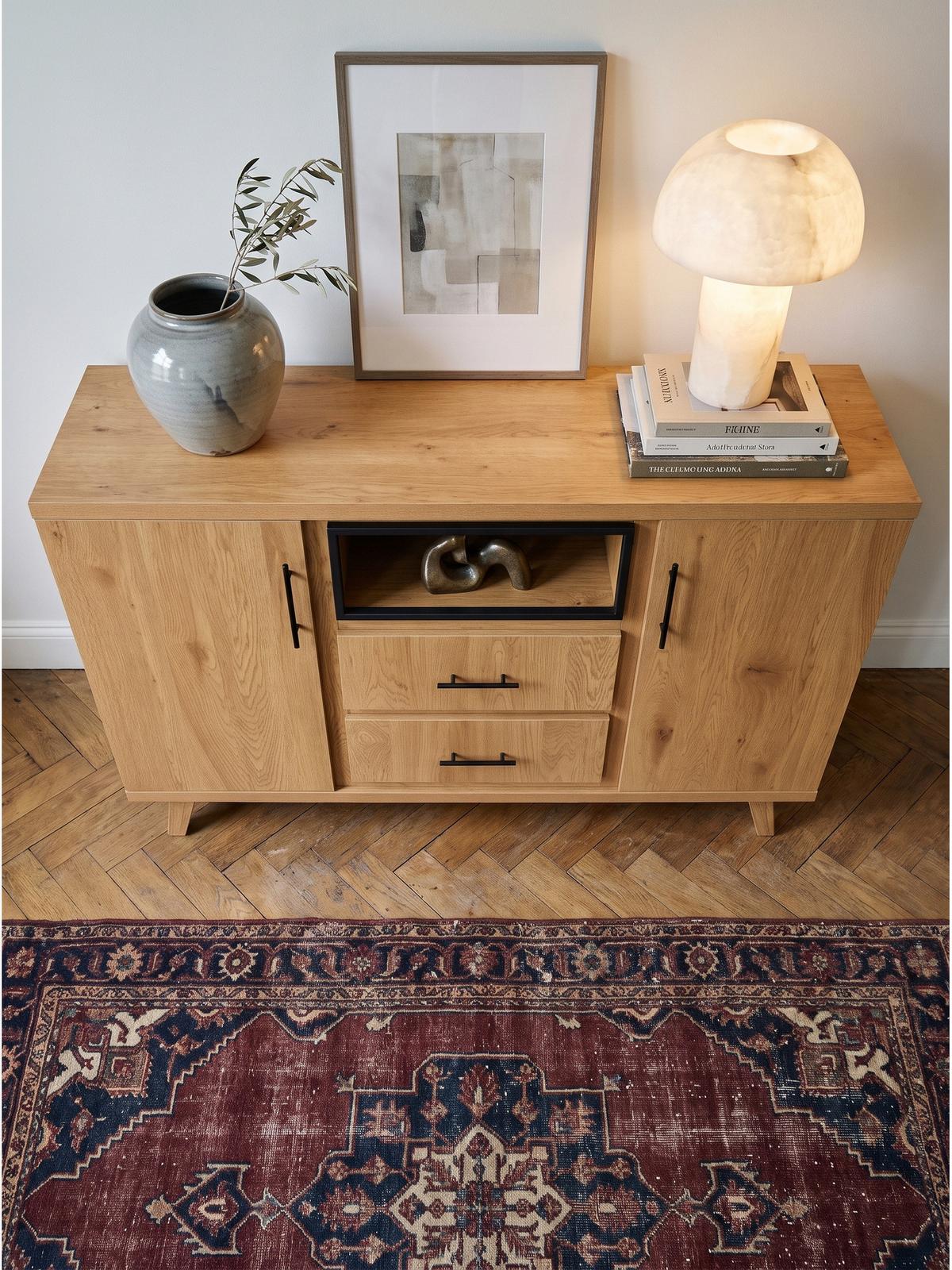 SIDEBOARD BASSANO, MDF, in Eichenoptik, mit Stauraum, 150 x 40 x 95 cm - Hellbraun/Braun, Eichenholz/Holzwerkstoff (150/95/40cm) - KADIMA DESIGN
