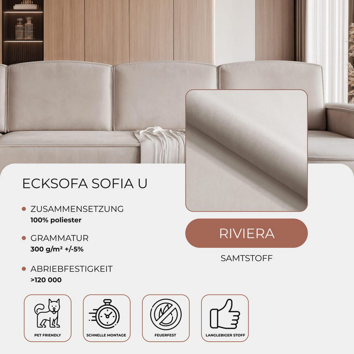 WOHNLANDSCHAFT SOFIA mit Schlaffunktion und Bettkasten Beige - Beige, Textil (316/88/157cm) - Idohome