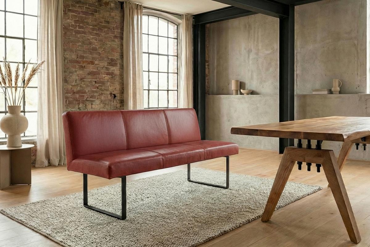 ESSZIMMERBANK ELEEN Rot Leder - Rot, Leder (143/85/69cm) - KAWOLA