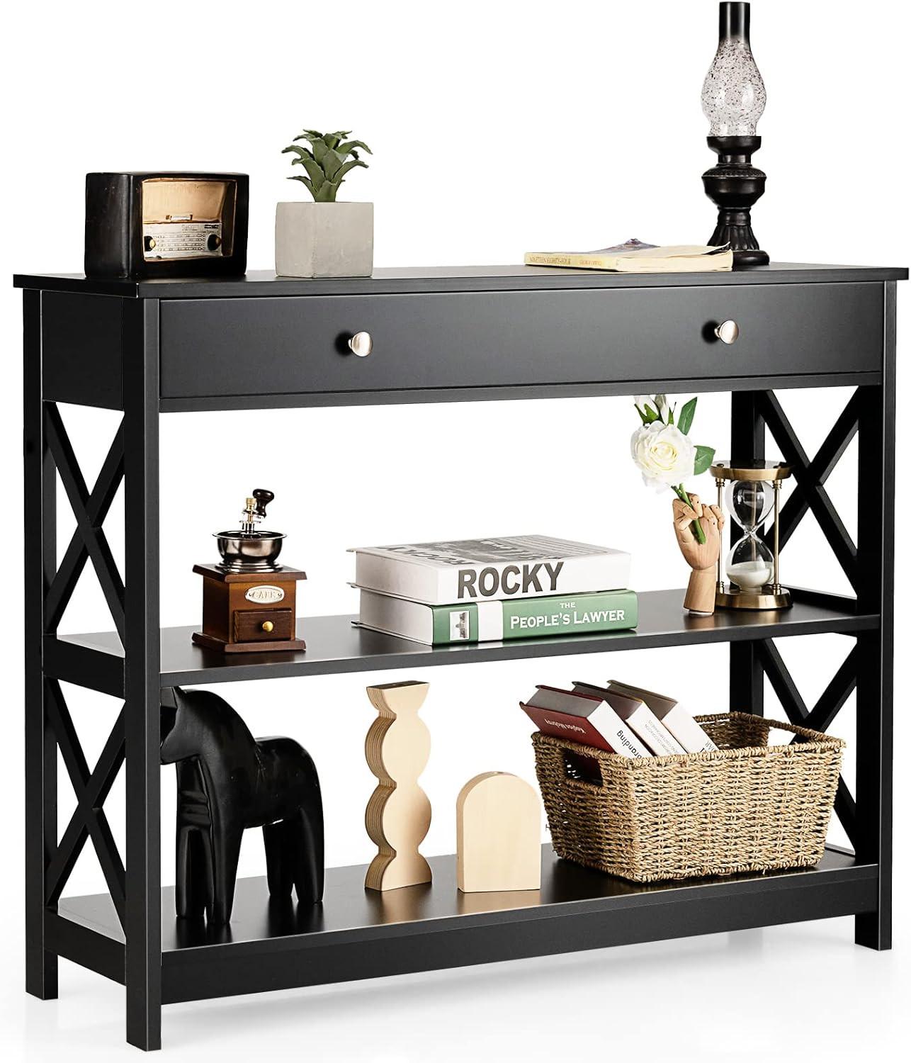 KONSOLENTISCH 80cm Schwarz - Schwarz, Holz (30/100/80cm) - COSTWAY