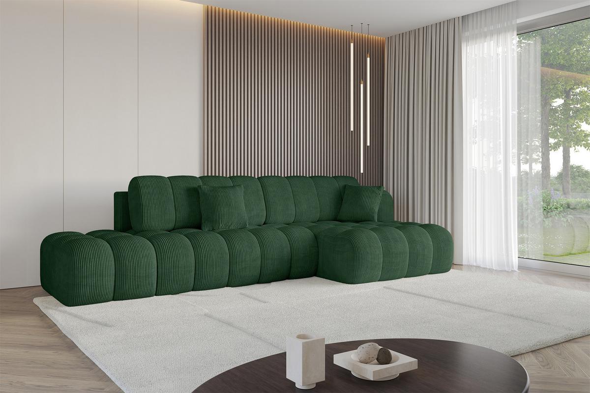 ECKSOFA mit Schlaffunktion Ottomane RECHTS OLEA-L2 321x164x75 Grün Cord - Salbeigrün/Schwarz, Holzwerkstoff/Kunststoff (164/321cm) - ALTDECOR