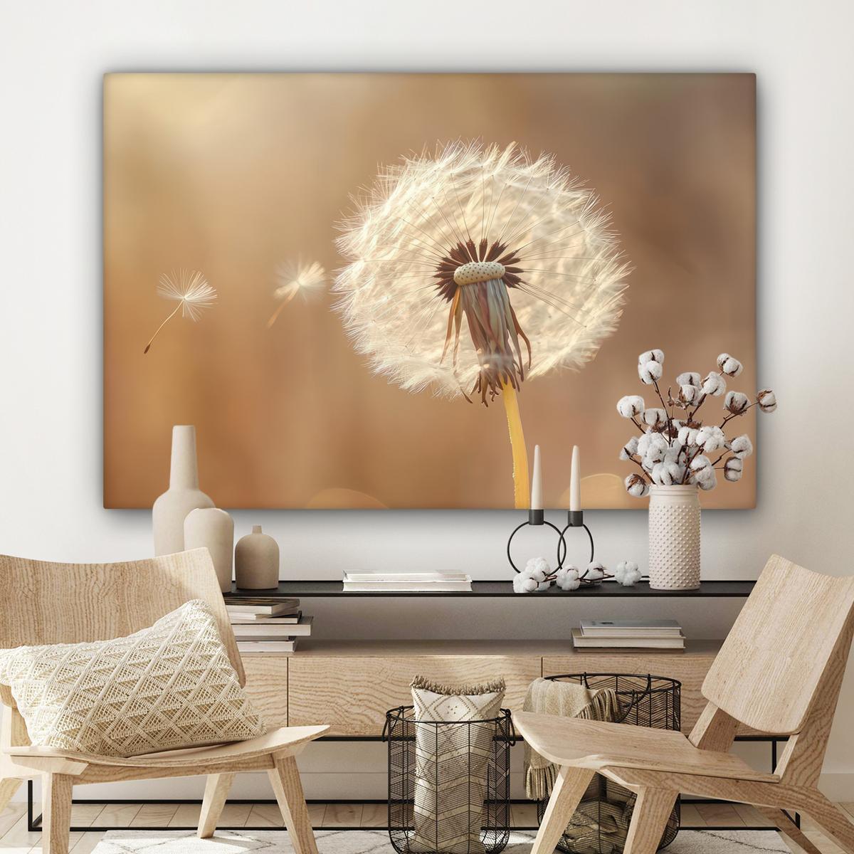 LEINWANDBILD Löwenzahn - Beige - Natur - Blume Groß 140x90 cm - Hellbraun, Textil (140/90cm) - MuchoWow