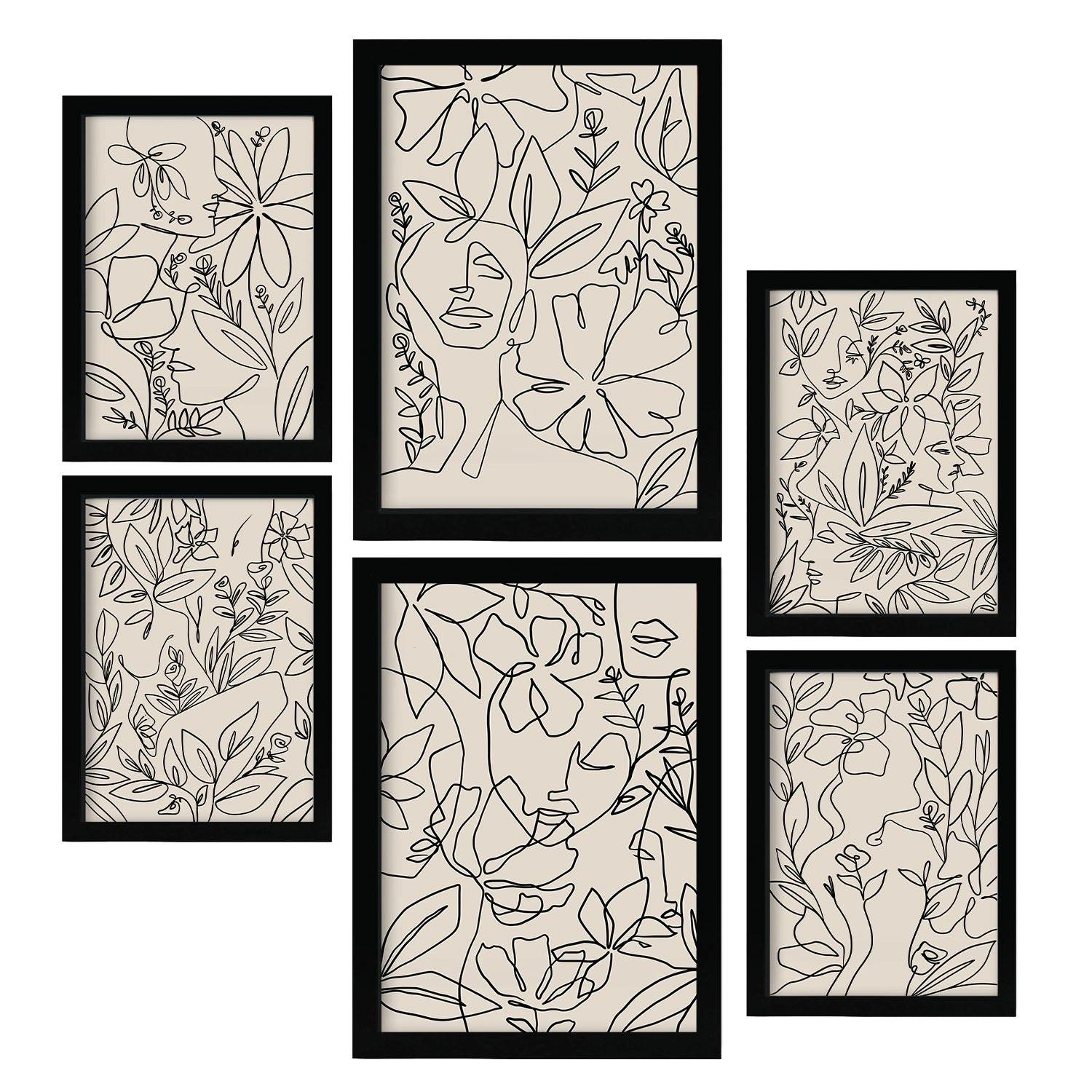 POSTER Set Mit 6 Ruffenrahmen 2 Zusammenfassung A3 & A4 Schwarzer Rahmen - Schwarz, Papier (29/3cm) - Nacnic