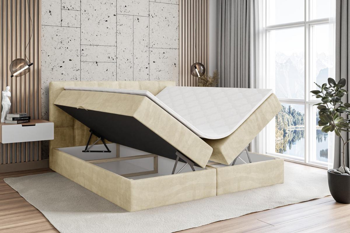 BOXBETT mit Matratze H3 und Lattenrost - MARCE - 140 x 200 cm - Beige - Beige, Holzwerkstoff (140/200cm) - ALTDECOR