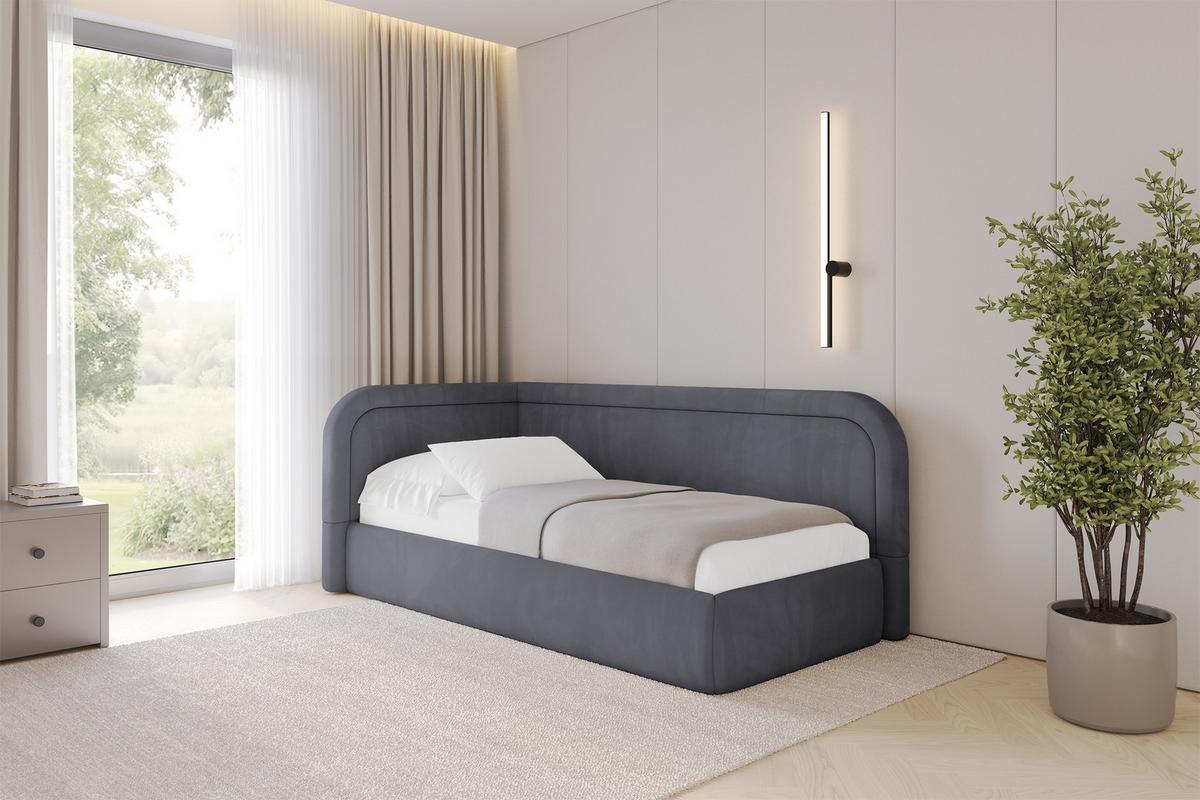 EINZELLBETT Jugendbett mit Bettkasten, Rechts - JOVY 90x200 Dunkelgrau - Titanfarben, Holzwerkstoff/Textil (90/200cm) - ALTDECOR