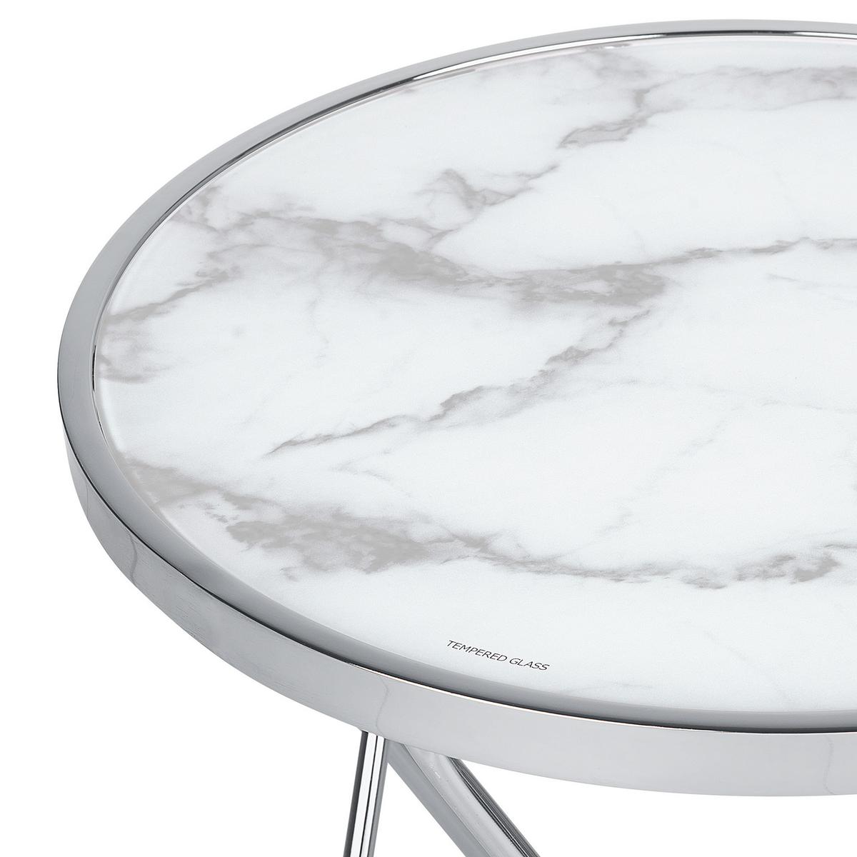 BEISTELLTISCH Marmor Optik weiß/silber 50 cm Meridian - Silberfarben/Weiß, Glas (50/50/55cm) - Beliani