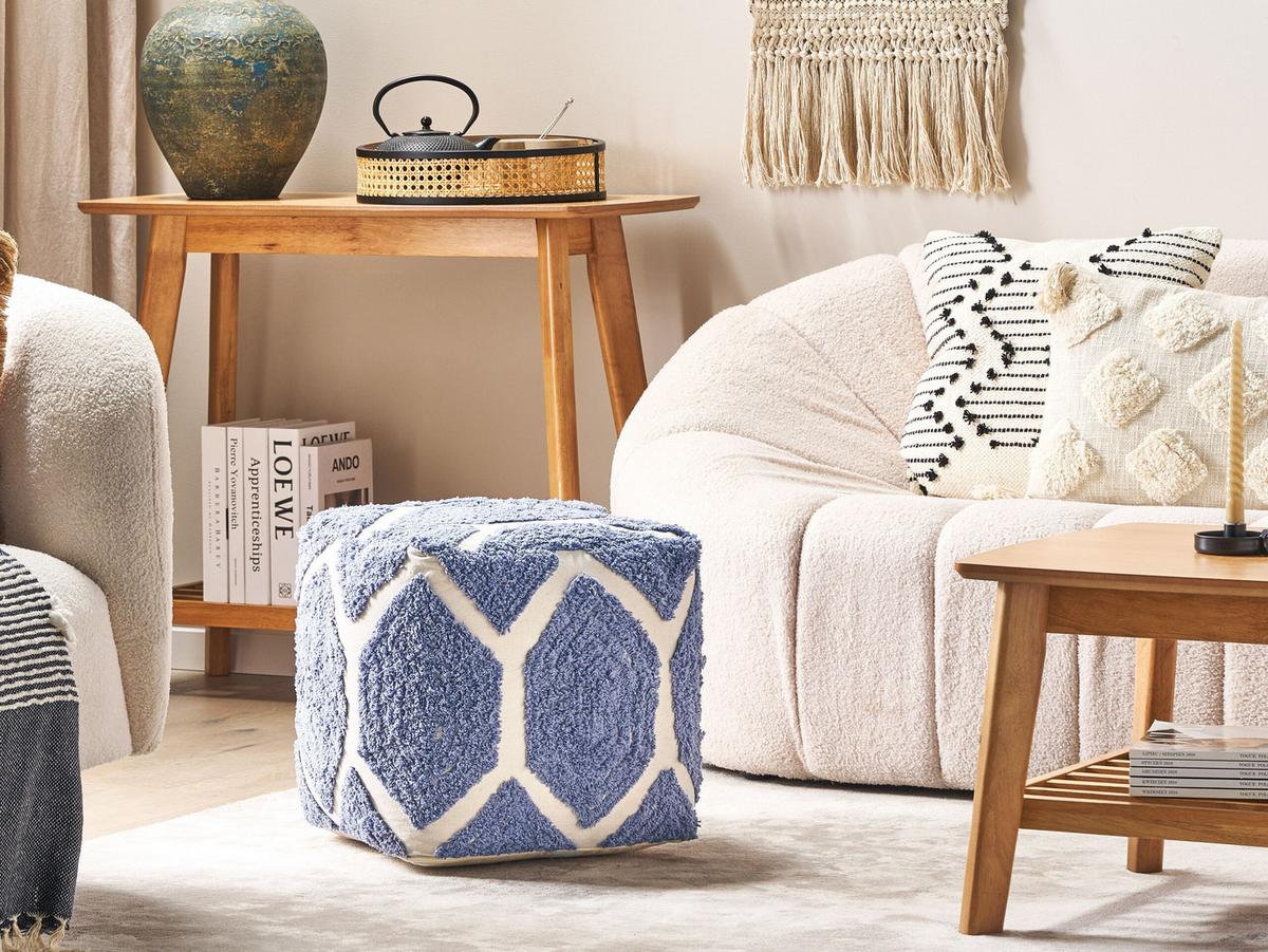 POUF Rojhan 40/40/40 cm - Beige, Naturmaterialien/Textil (40/40/40cm) - Beliani