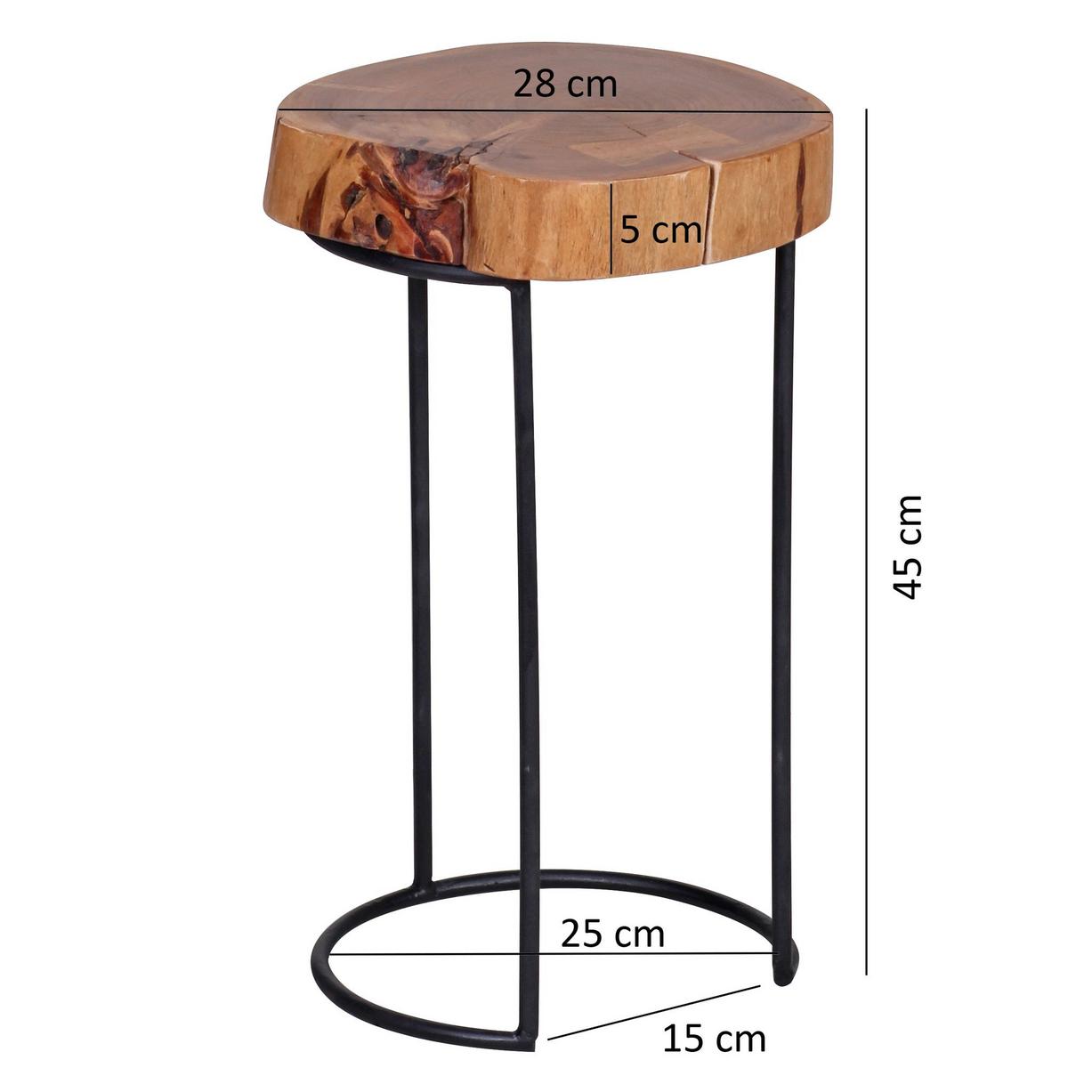 BEISTELLTISCH Massivholz Metallbeine Baumstammform Landhausstil AKOLA, Akazie 28x28x45 cm - Schwarz/Akaziefarben, Holz/Metall (28/28/45cm) - KADIMA DESIGN