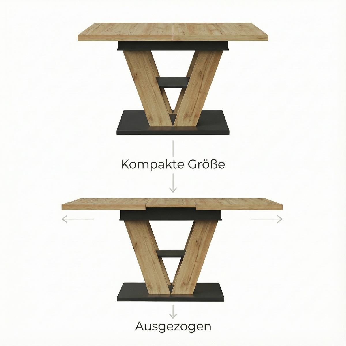 ESSTISCH Ausziehbar 110-140 cm Natural Wood mit verstecktem Staufach - Grau, Holzwerkstoff (80/110/75cm) - Urban Meuble