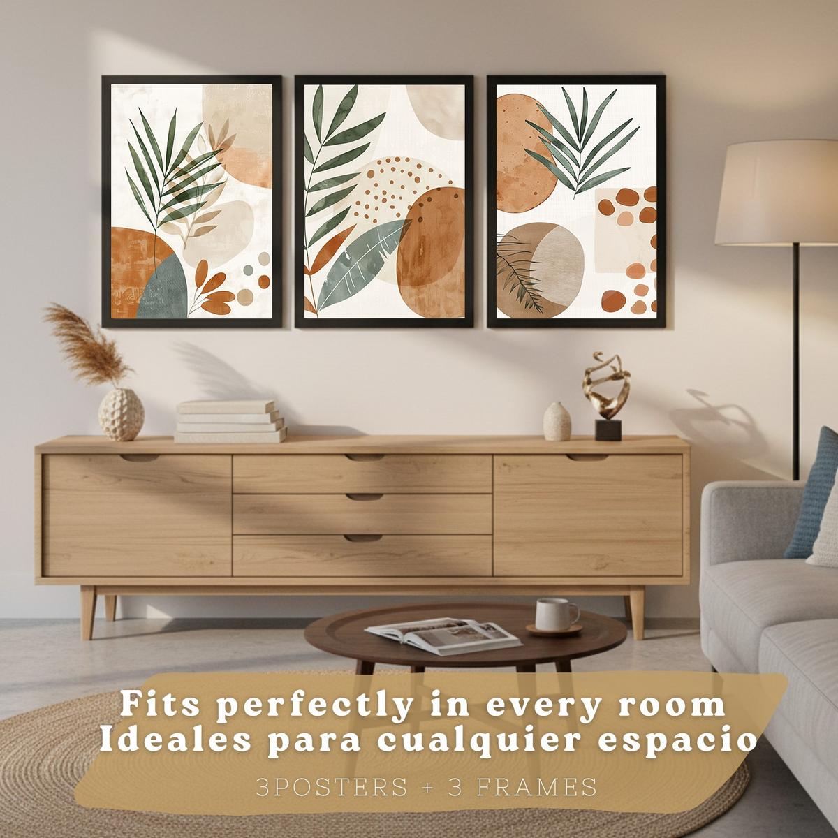 POSTER 3er Kunstdruck-Set Wandbilder Floral Abstrakt modern Wohnzimmer Deko, Schlafzimmer, Küche, Badezimmer Schwarzer Rahmen A4 - Schwarz, Papier (29.7/1/21cm) - Nacnic