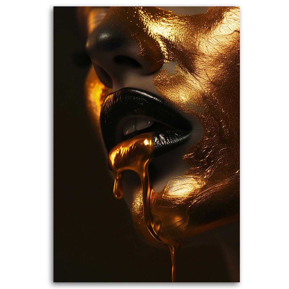 LEINWANDBILD Frau Mund Gold 40x60cm - Schwarz, Textil (40/60cm) - Feeby