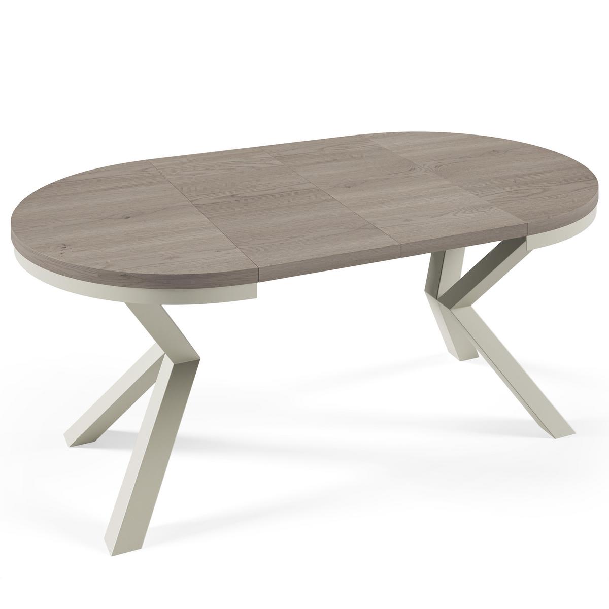 ESSTISCH Nordic, Runder Tisch mit Ausziehfunktion, 100-180x100 cm, Kaschmir+eiche Cremona Cannolo - Kaschmir/Eichefarben, Metall (100/100/76cm) - Beautysofa