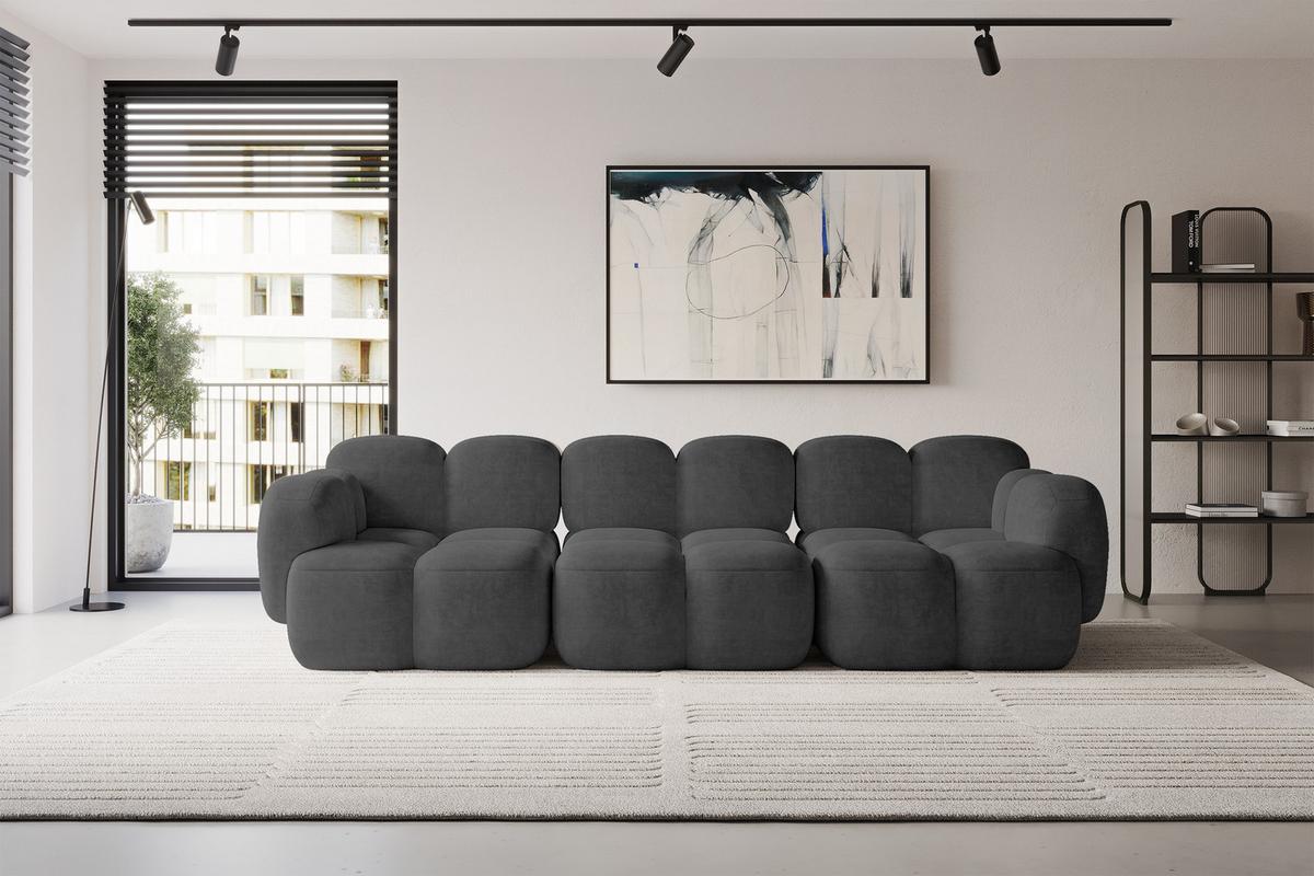 3-SITZER modulares Sofa Miko-S2 300x118x75 cm Dunkelgrau Velours - Dunkelgrau/Schwarz, Holzwerkstoff/Kunststoff (300/75/118cm) - ALTDECOR