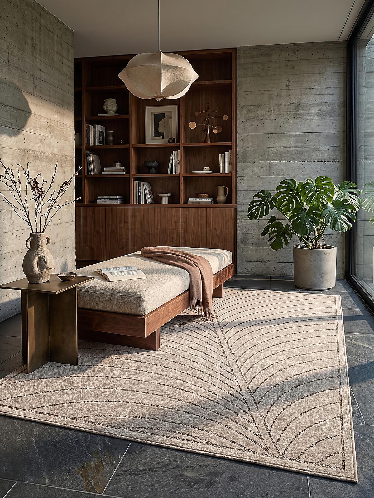 TEPPICH Outdoor, Fußbodenheizung-geeignet, mit Blattmotiv, aus Polypropylen, ENGADIN in Beige, 160 x 230 cm - Beige, Textil (160/230cm) - KADIMA DESIGN