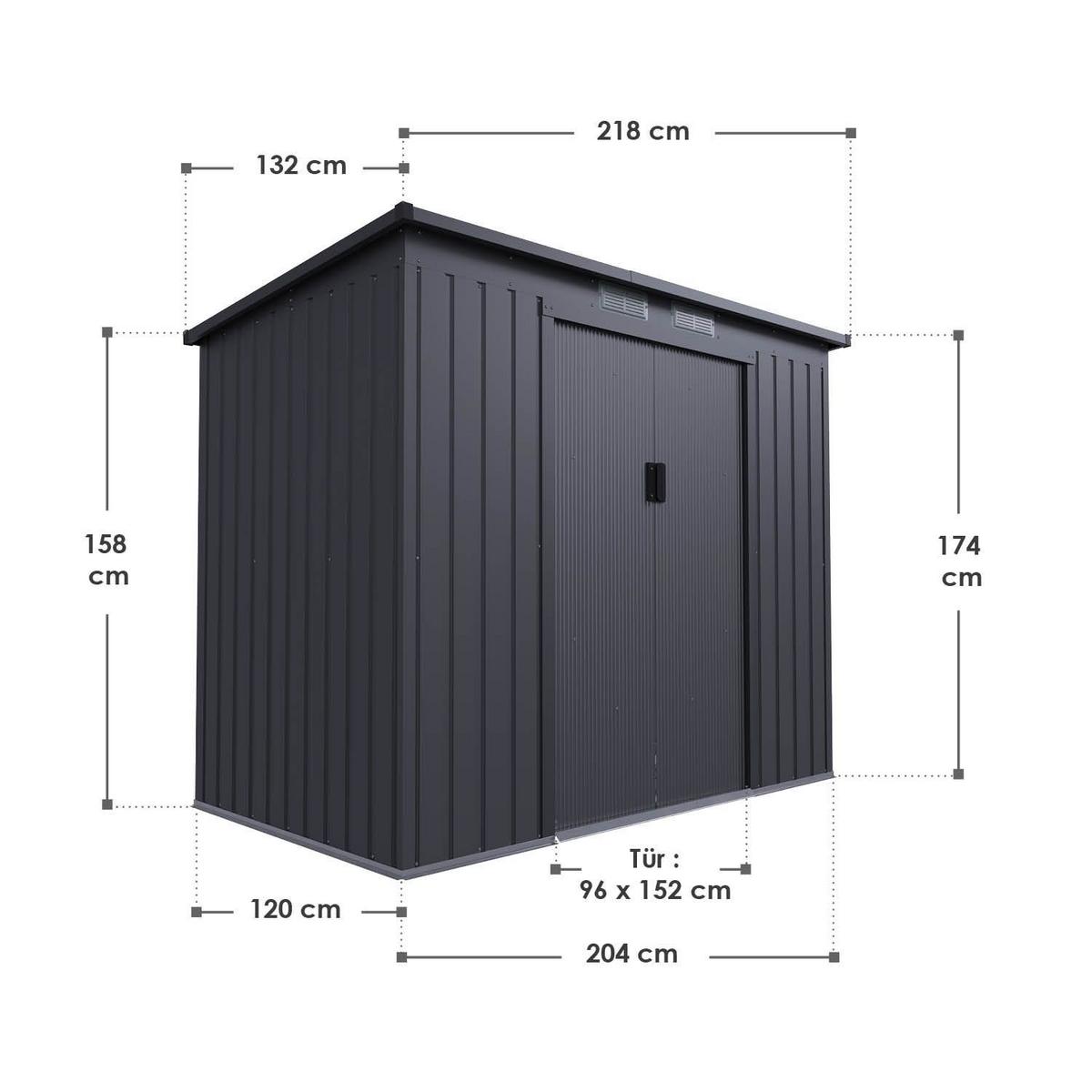 GERÄTESCHUPPEN M dunkelgrau - Dunkelgrau, Metall (218/174/132cm) - Juskys