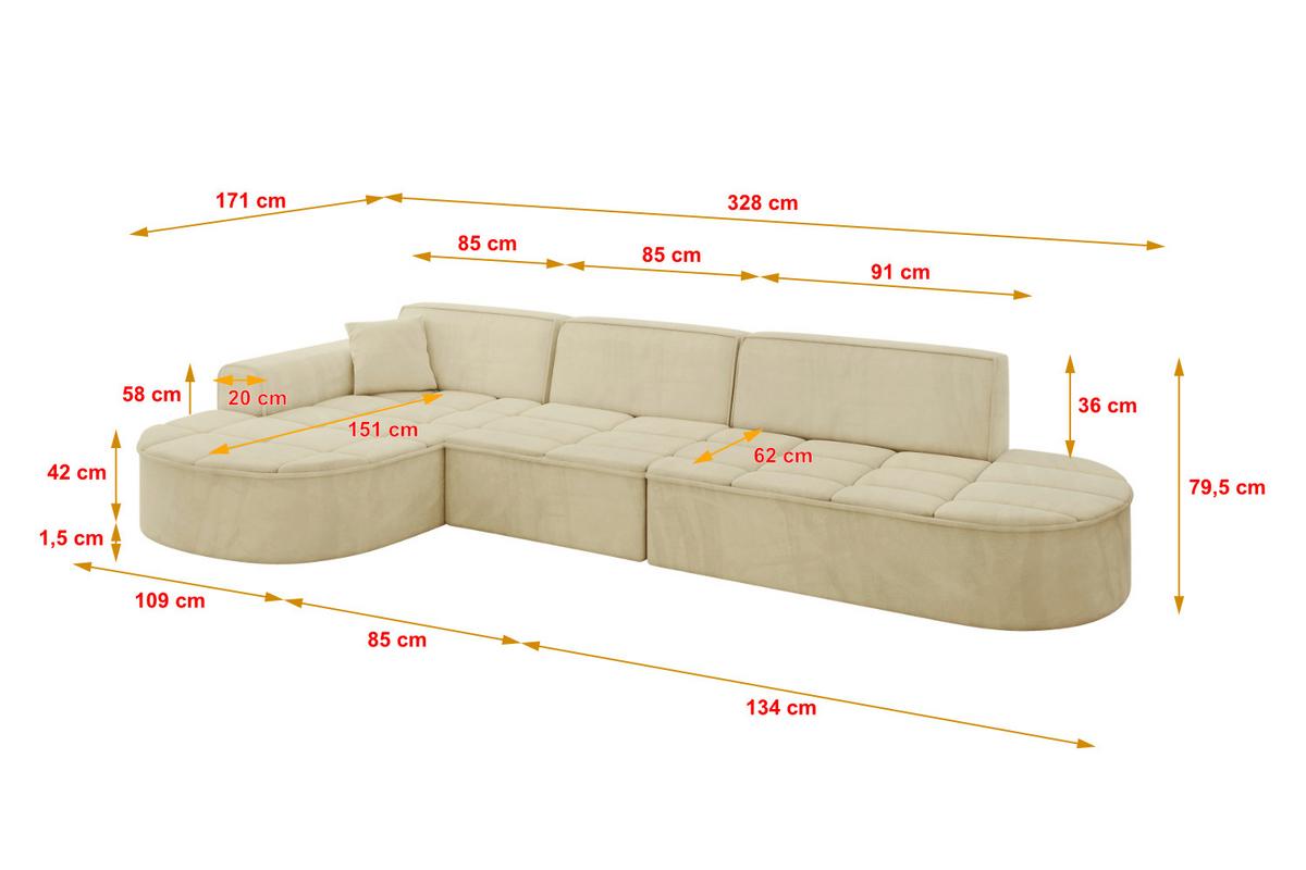 ECKSOFA Ottomane Links TARO-L2 - 328x171x79,5 cm Beige - Beige, Holzwerkstoff/Textil (328/171cm) - ALTDECOR