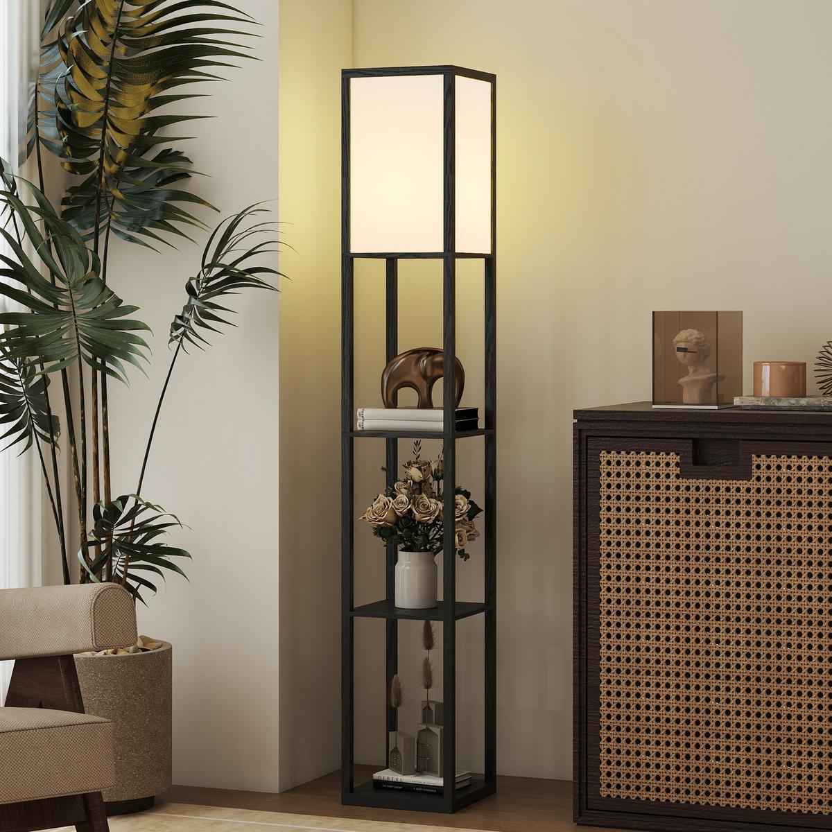 STEHLAMPE Acryl MDF Schwarz - Eichefarben, Holzwerkstoff (26/26/160cm) - HOMCOM