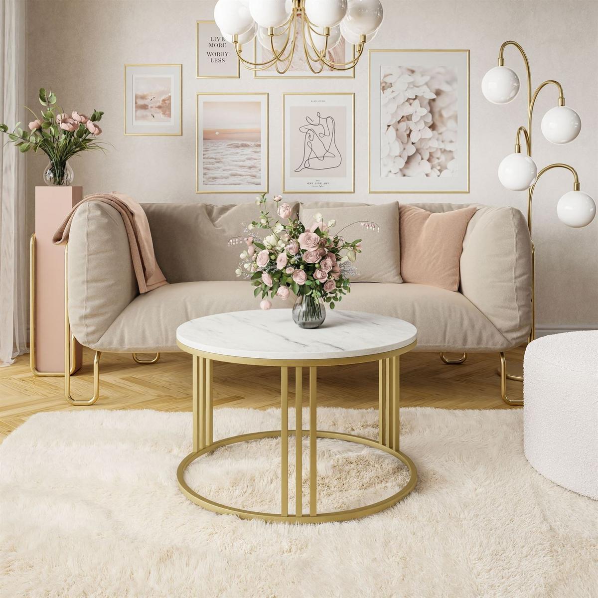 COUCHTISCH LORI LEVANTO mit goldfarbenem Fuß - Goldfarben, Holzwerkstoff (70/70/48cm) - Lookway