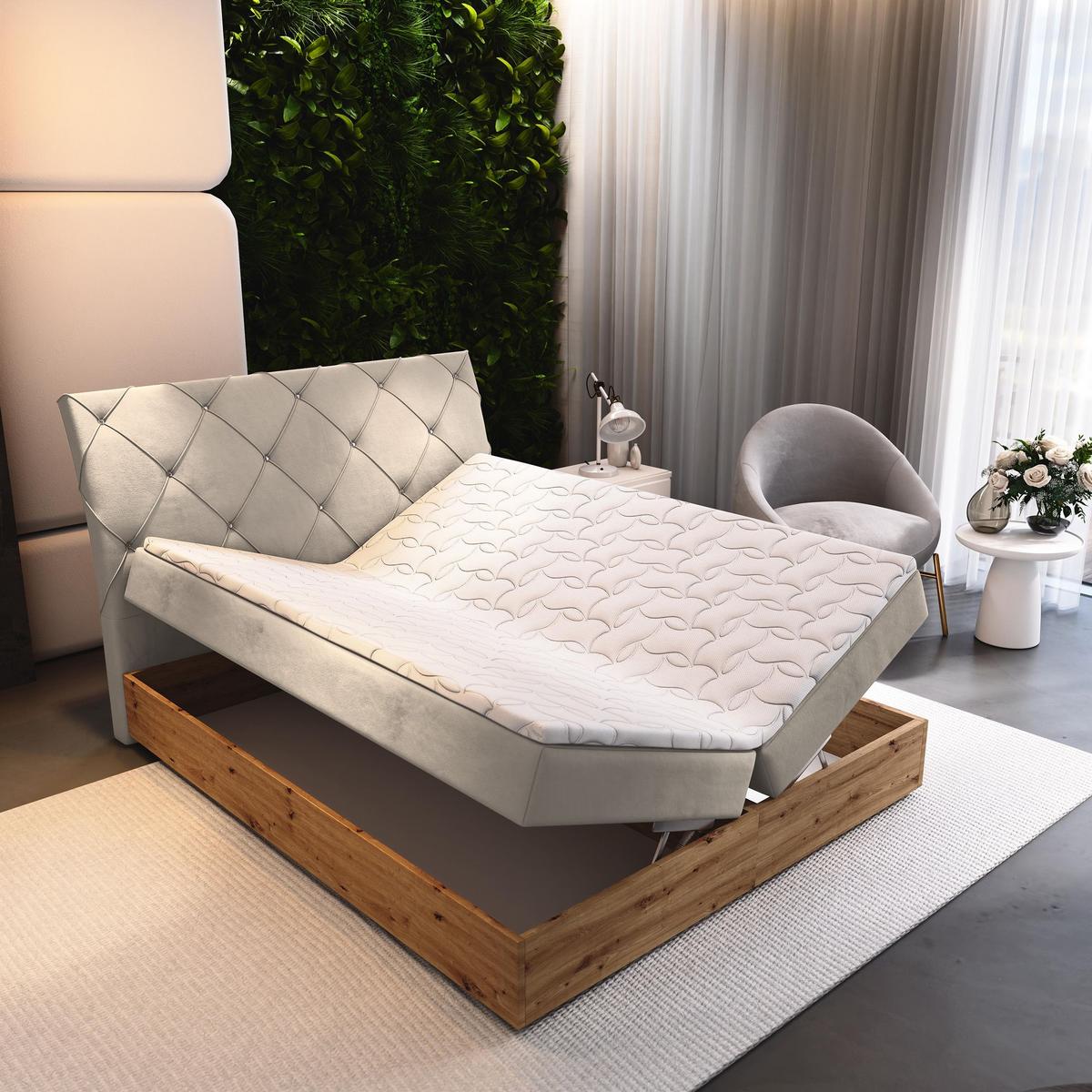 BOXBETT VELLANO 180x200 cm mit Matratze und Topper - Beige - Beige, Holz (180/200cm) - MASSENO