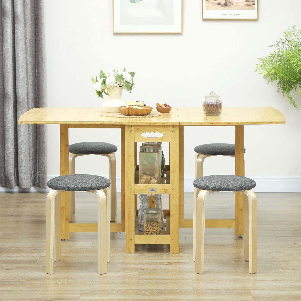 4ER Set Esszimmerhocker Stapelhocker Hocker mit Leinenoptik für Wohnzimmer Grau - Grau, Holzwerkstoff (40/45/40cm) - HOMCOM