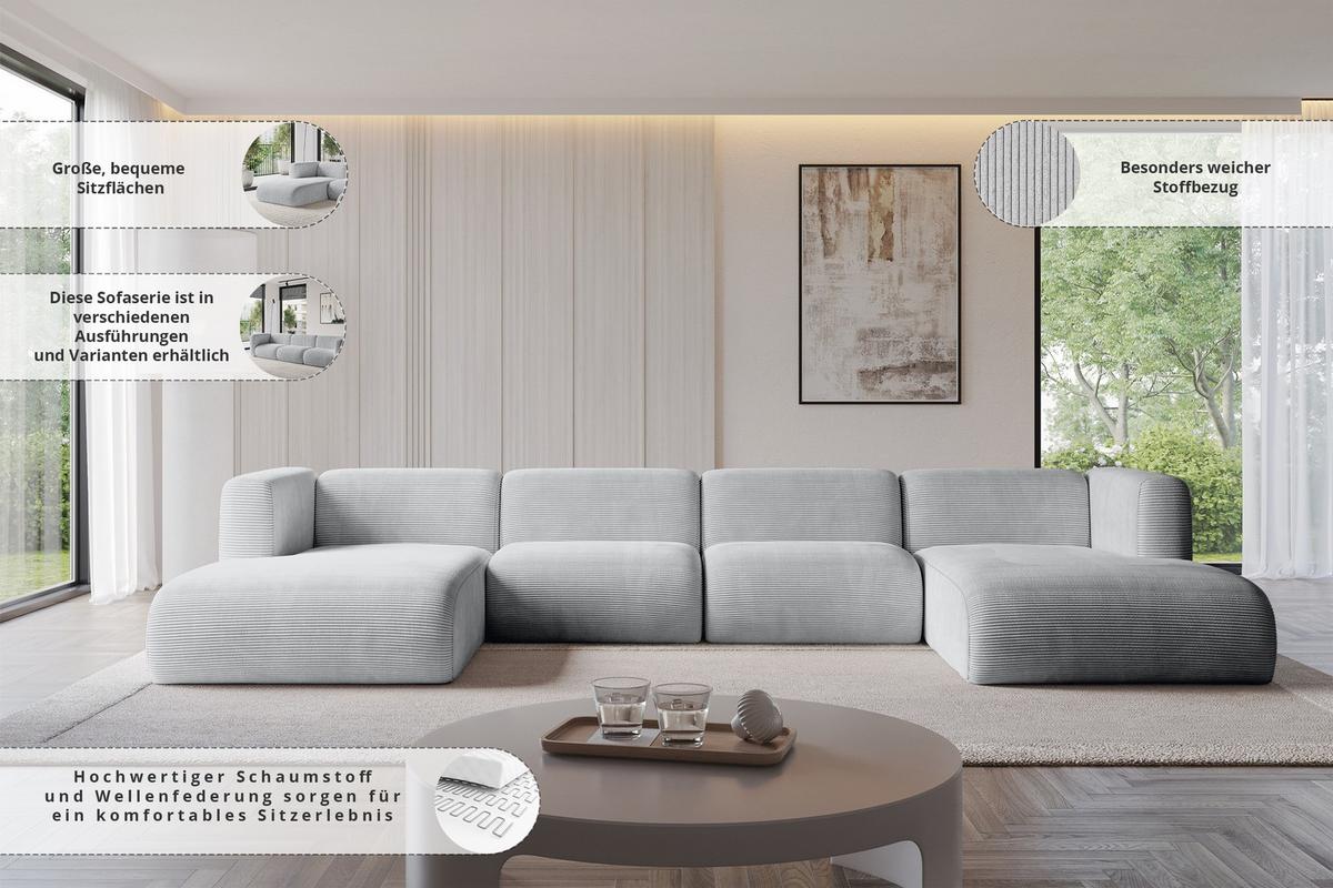 WOHNLANDSCHAFT MIRA-U2 408x179x70 Schwarz Velours - Anthrazit/Schwarz, Holzwerkstoff/Kunststoff (408/70/179cm) - ALTDECOR