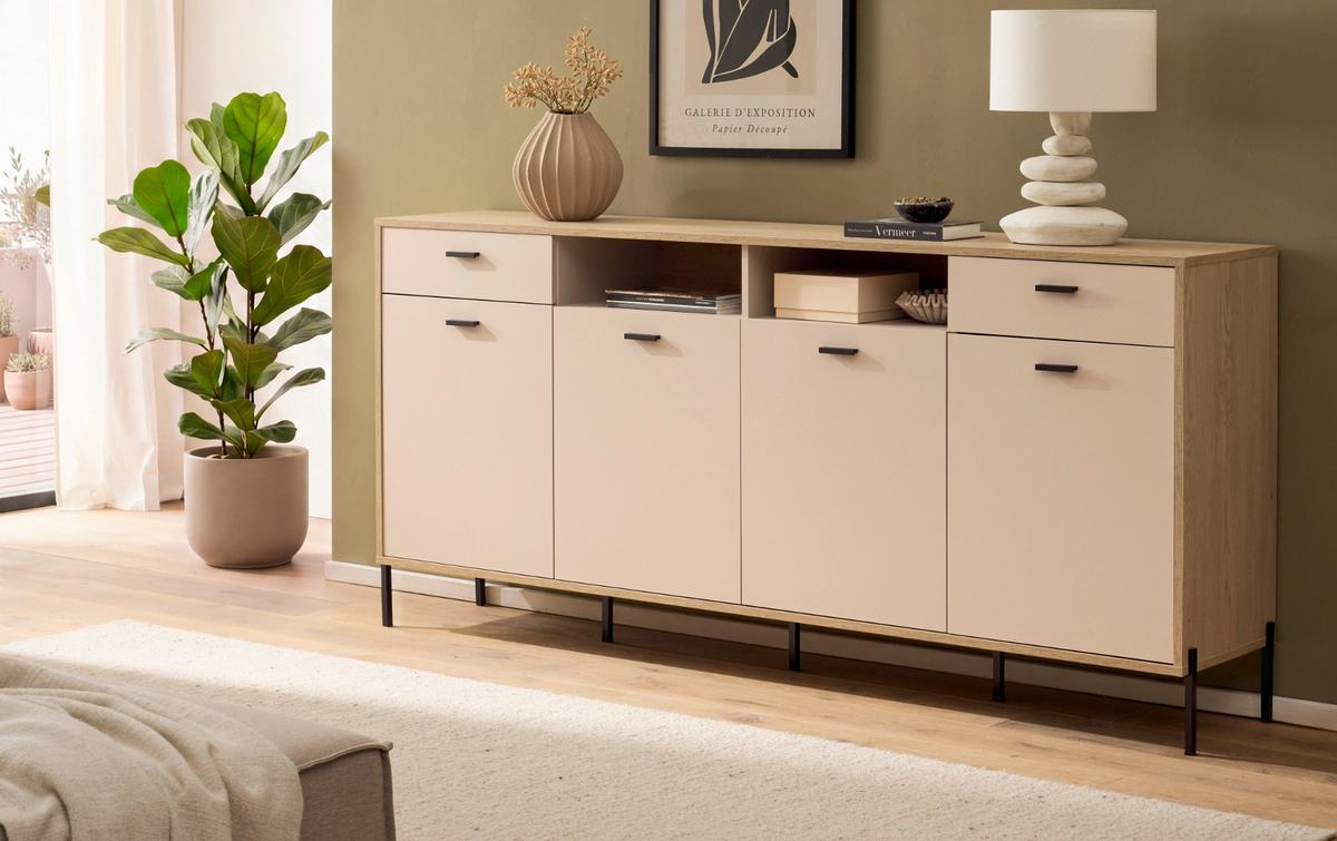 SIDEBOARD Kaschmir, Eiche 205 x 95 cm, Kommode mit Soft-Close - Kaschmir/Eichefarben, Holzwerkstoff/Metall (205/95/40cm) - Furn.Design