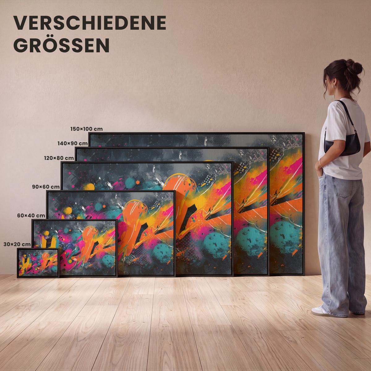 LEINWAND Bilder mit Rahmen - Abstrakt - Graffiti - Farbenfroh - Farbspritzer - 30x20 - Multicolor, Textil (30/20cm) - MuchoWow