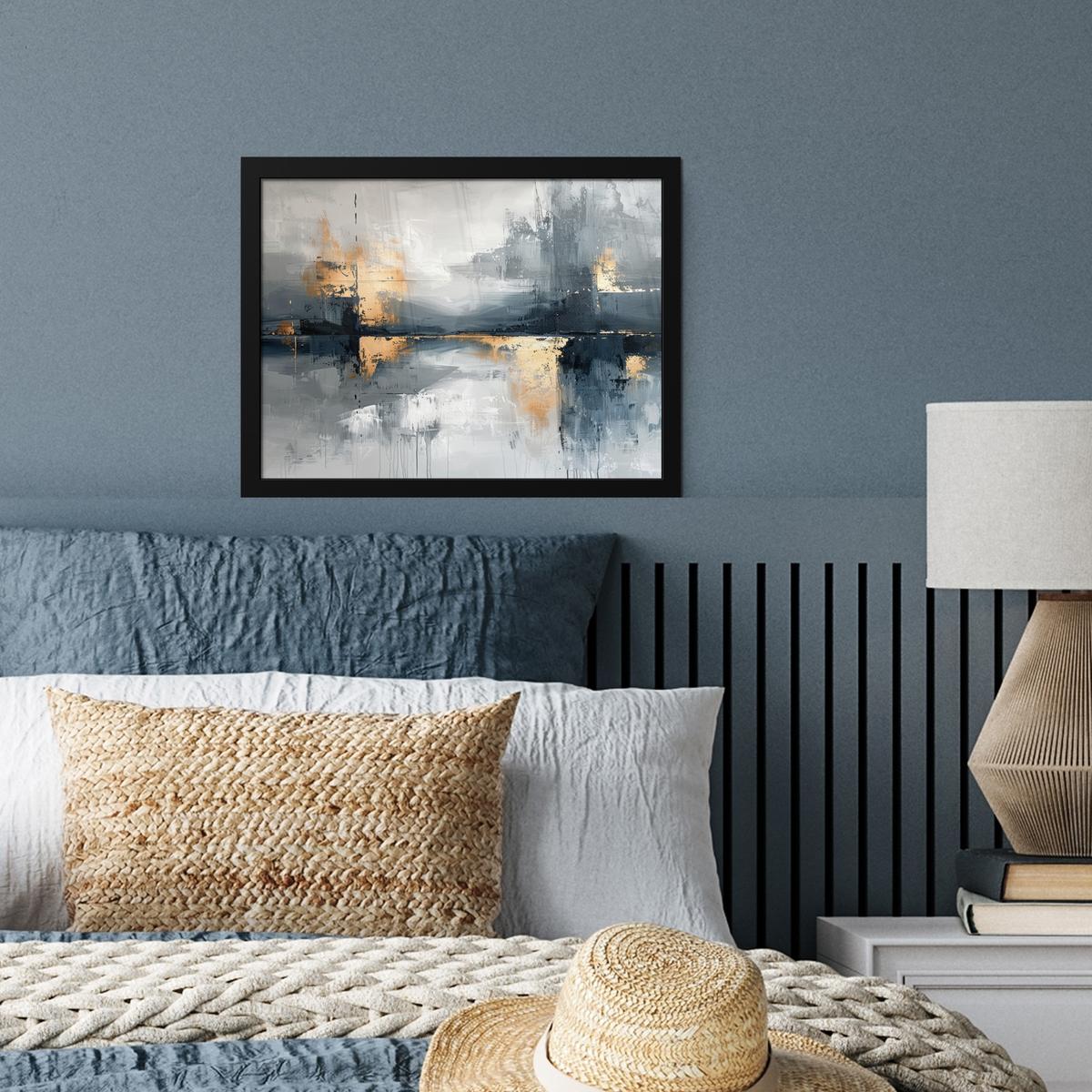 POSTER MIT RAHMENGERAHMTES BILD Kunst - Grau - Gold - Abstrakt 40x30 cm - Dunkelgrau, Papier (40/30cm) - MuchoWow