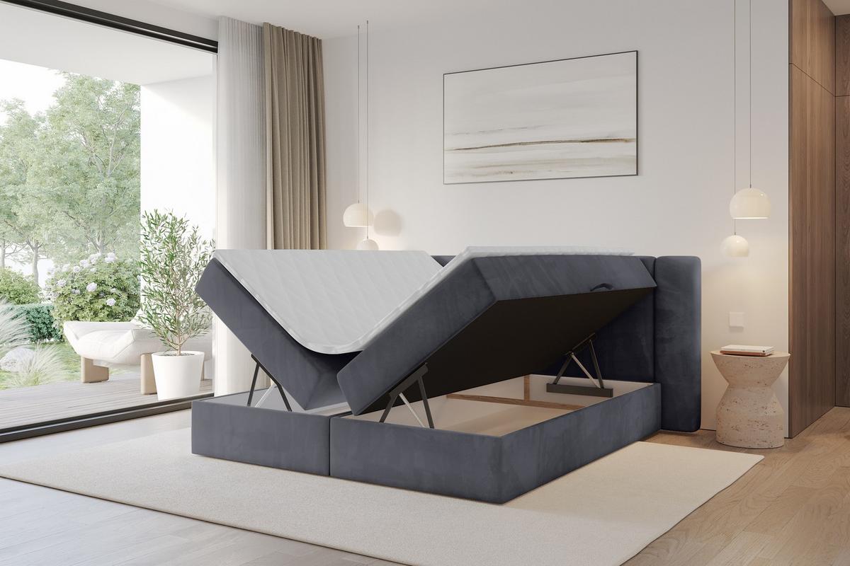 BOXBETT mit Matratze H3 - EVON - 180x200 cm Dunkelgrau - Dunkelgrau, Holzwerkstoff (180/200cm) - ALTDECOR
