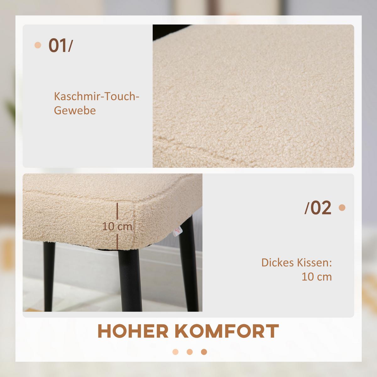 FUSSHOCKER Sitzhocker Quadratischer Schminkhocker mit Kaschmir-Optik, Stahlbeine - Beige, Kunststoff (42/44/42cm) - HOMCOM