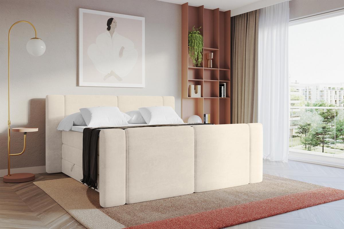 BOXSPRINGBETT mit Matratze H3/H4 - EVON KING Zanozek - 180x200 cm Beige - Champagner, Holzwerkstoff (180/200cm) - ALTDECOR