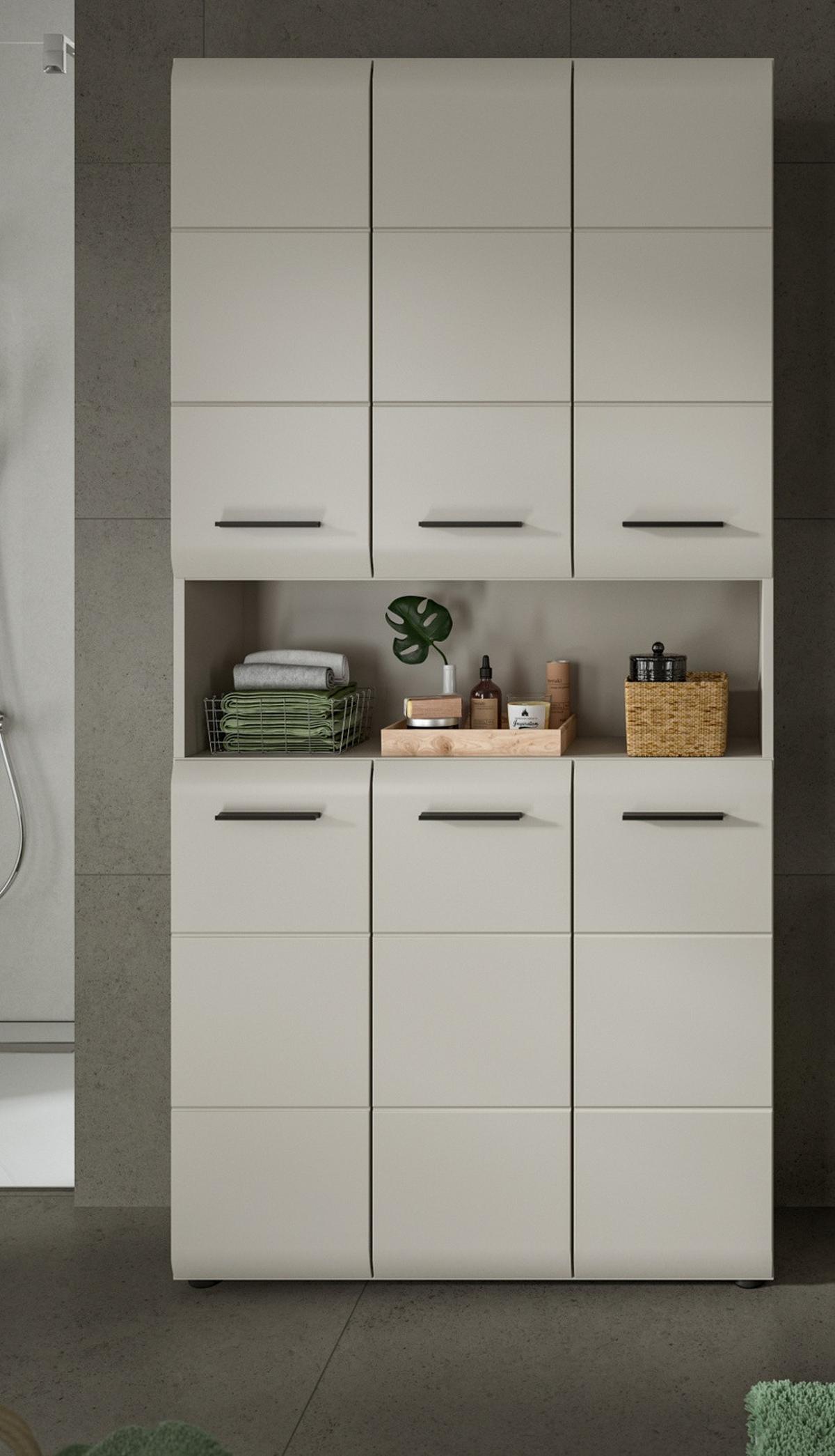 HOCHSCHRANK Kaschmir 90 x 185 cm, Badschrank XL 6-türig - Kaschmir/Schwarz, Holzwerkstoff/Kunststoff (90/185/30cm) - Inn.Furn