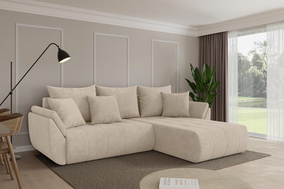ECKSOFA mit Schlaffunktion Ottomane Rechts TOKO-L 277x194x86 Beige Velours - Schwarz/Sahara, Holzwerkstoff/Kunststoff (277/194cm) - ALTDECOR