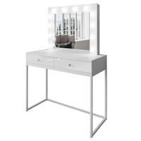 SCHMINKTISCH BLANCO LOFT mit Spiegel und Beleuchtung Weiß Hochglanz Kristallgriff - Weiß Hochglanz/Weiß, Holzwerkstoff (100/146/42cm) - Lookway