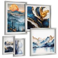 BILDER SET 5er Set - 50x50 cm & 20x30 cm & 40x60 cm Silberner Rahmen - Blaue Berglandschaften - Silberfarben, Kunststoff (40/60cm) - TULUP