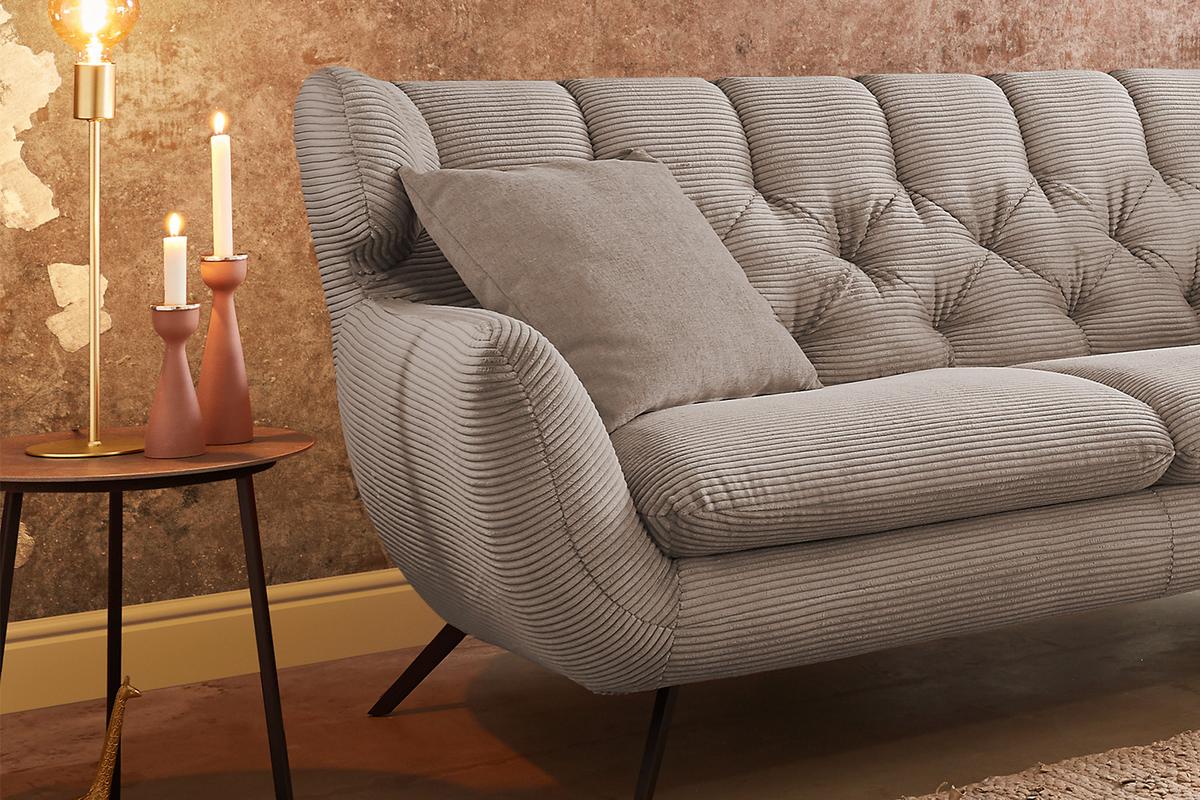 SOFA CHARME Taupe Cord - Taupe/Schwarz, Textil/Metall (225/94/95cm) - KAWOLA