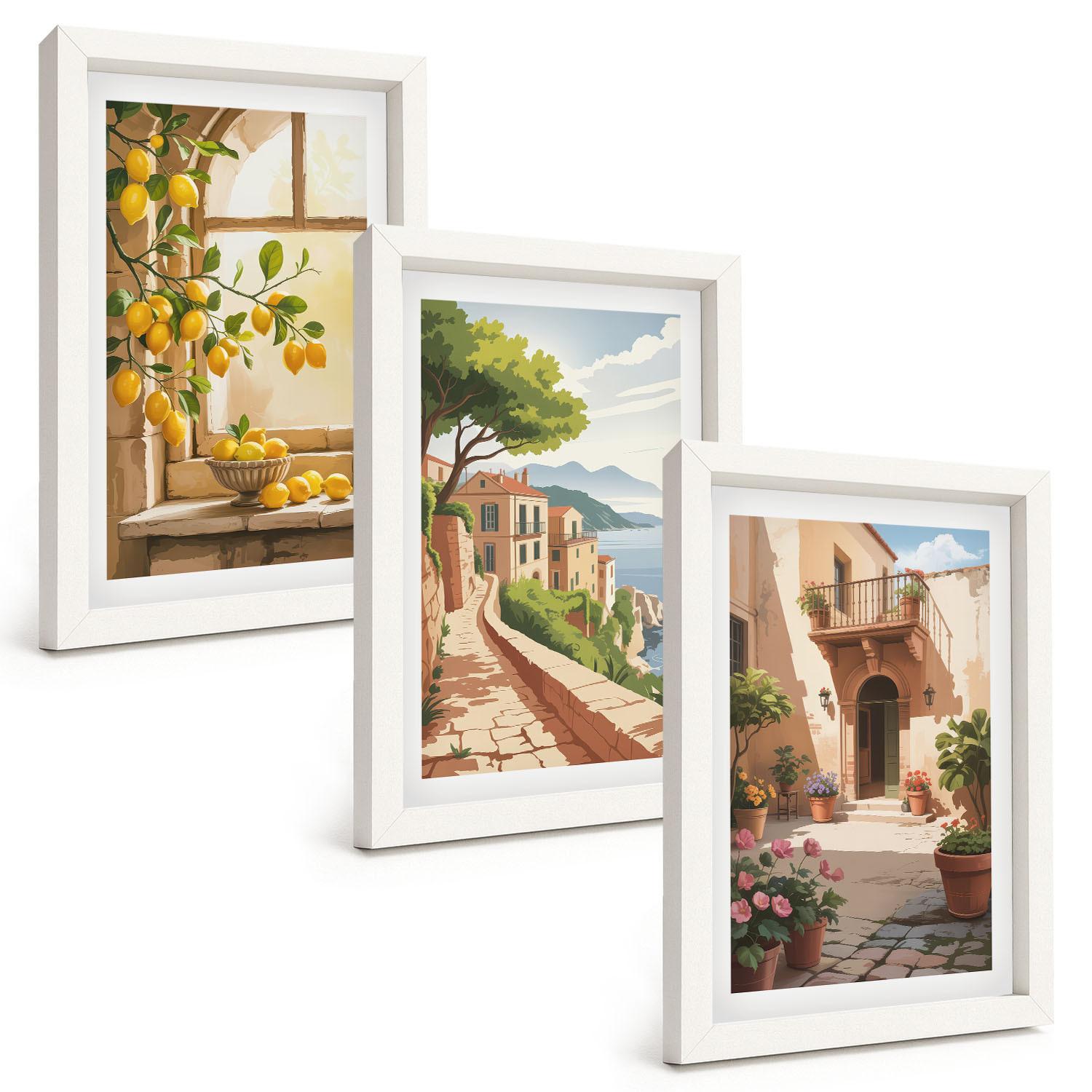 BILDER SET 3er Set - 20x30 cm Weißer Rahmen - Zitrusfrüchte in der Küchenmeerstadt - Weiß, Kunststoff (20/30cm) - TULUP